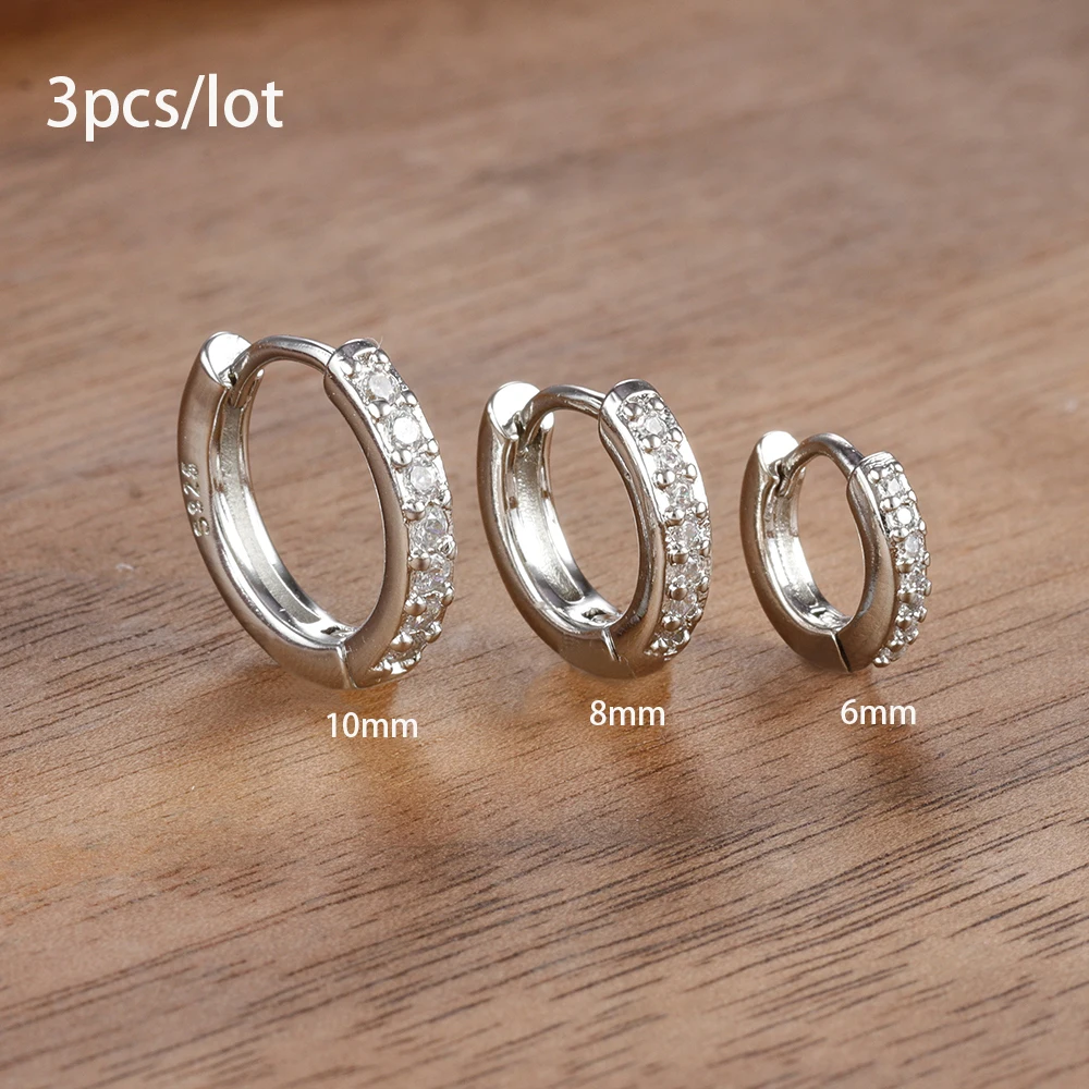 3 teile/satz Edelstahl Minimal Creolen Kristall Zirkonia Kleine Huggie Helix Tragus Knorpel Ohrringe Piercing Schmuck – Detail 3