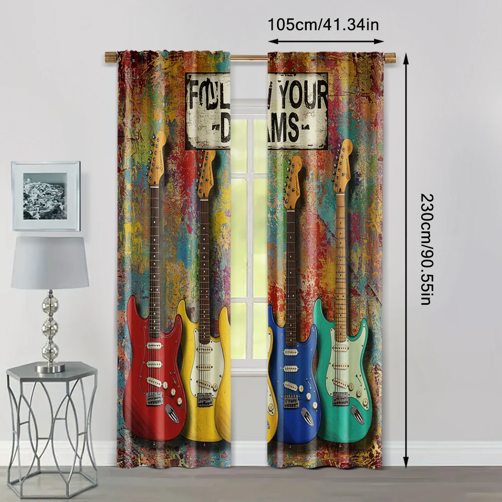 2pc,  Curtains music theme5 Durable Polyester,Without Electricity Birthday Party Use for Living Room, Outdoor Decor 4
