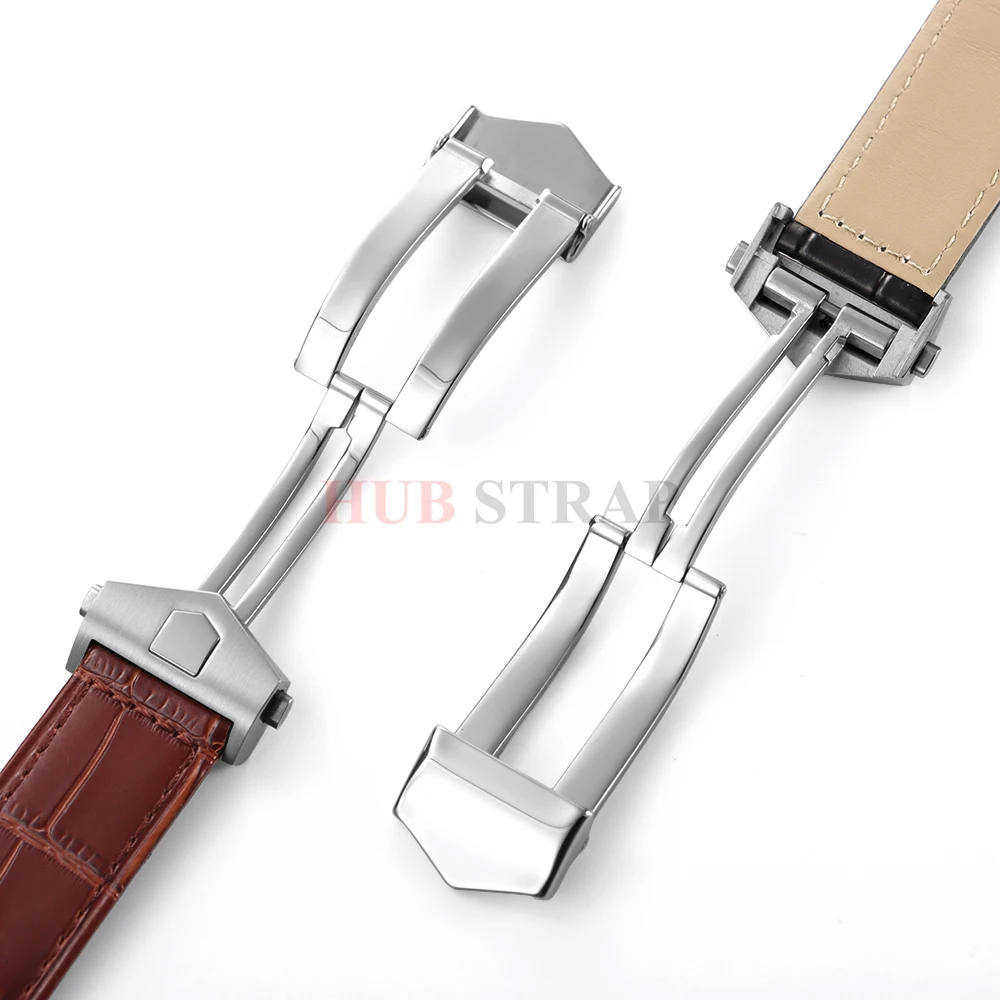 Premium Cowhide Leather Watchband - Waterproof Strap for Men and Women with Folding Buckle