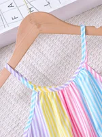 Robe d'été à rayures colorées pour filles, ourlet à volants, vacances d'été, plage, jeu, robe à bretelles 3