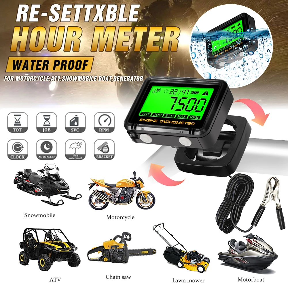 악어 클립 유도 디지털 시간 타코미터, 시계 RPM 카운터, 유도 시간 계량기, 소형 엔진 타코미터 