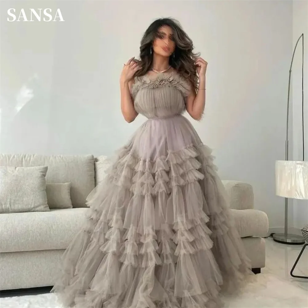 

Sansa Elegant Strapless فساتين سهره فاخره 2023 Light Pink Multilayer Prom Dress Sweet Edge Curl Floor Lenght Vestidos De Noche