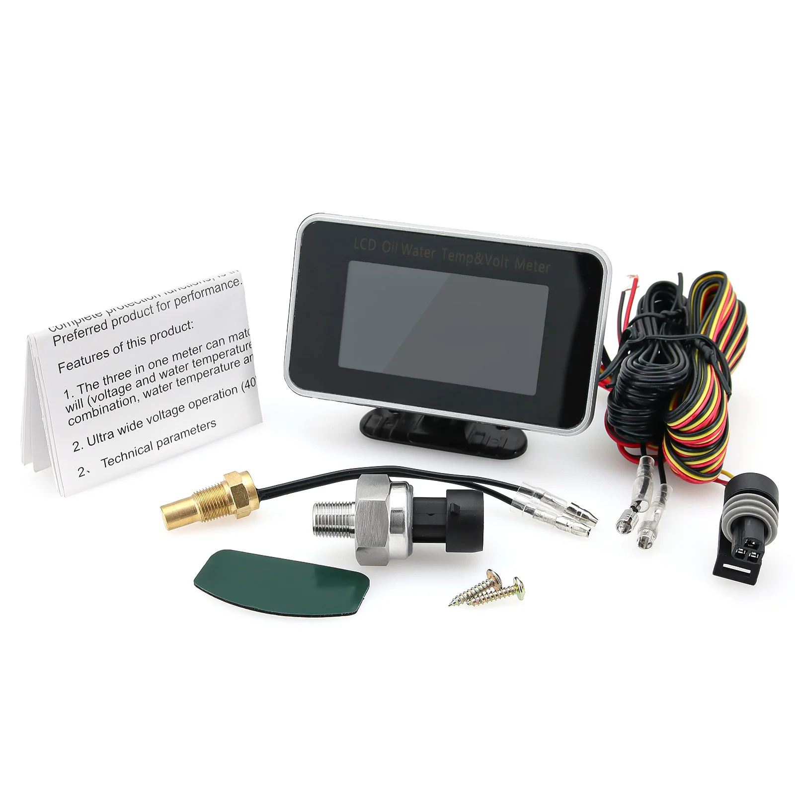 Voiture LCD Affichage Numérique Compteur De Température De L'eau Thermomètre  Voltmètre Jauge 2in1 Temp et Tension Mètre 1/8 10mm Capteur de Fil