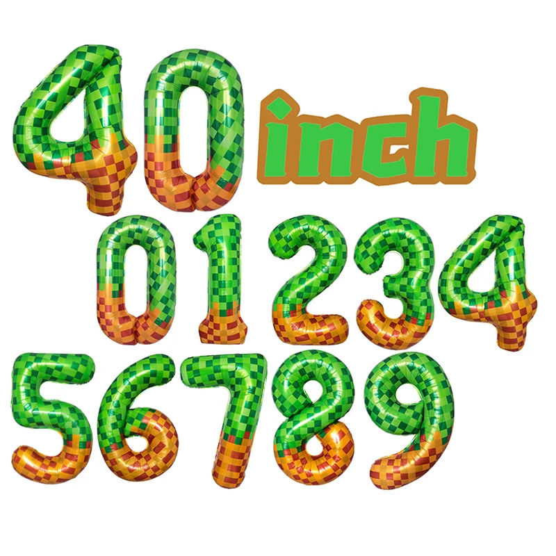 40 Zoll grüner Mosaik-Zahlen-Folienballon für Kinder, Jungen, Spielthema, Geburtstagsfeier, Dekoration, Gastgeschenke 0–9, digitales Ballonzubehör, Geschenk