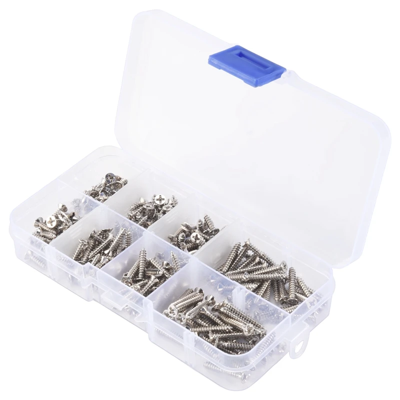 200Pcs M3 Stainless Steel Flat Head Screws Kits High Strength Self-Tapping Screws Assortment Set For Wood Furniture