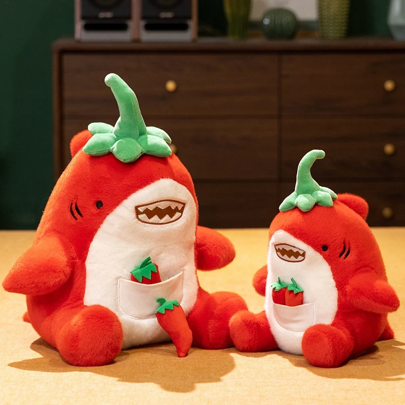 Red Pepper Shaped Shark Plush Toy Soft Stuffed Animal Chili Style Creative Gift for Kids Birthday