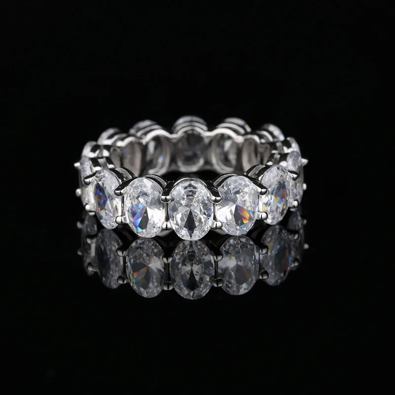 

New S925 silver simulation row diamond ring wholesale custom dove egg diamond ring female wedding ring