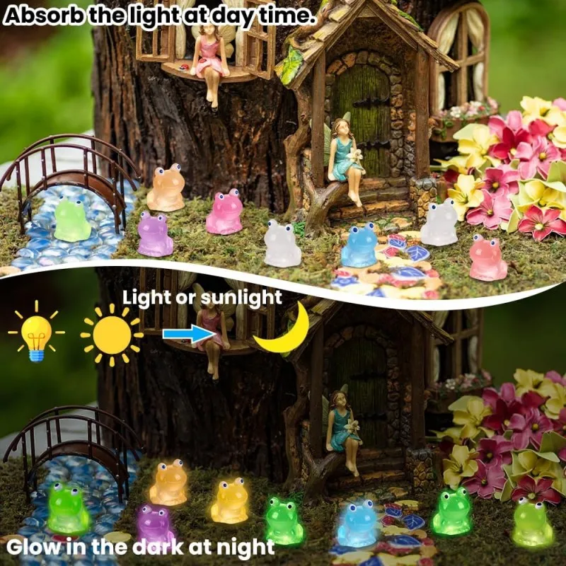 Resin Ornaments Luminous Mini Resin Frog 7 Colors Little Small Frogs 50/100pcs for Dollhouse Decor Micro Fairy Garden Landscape Aquarium Toys