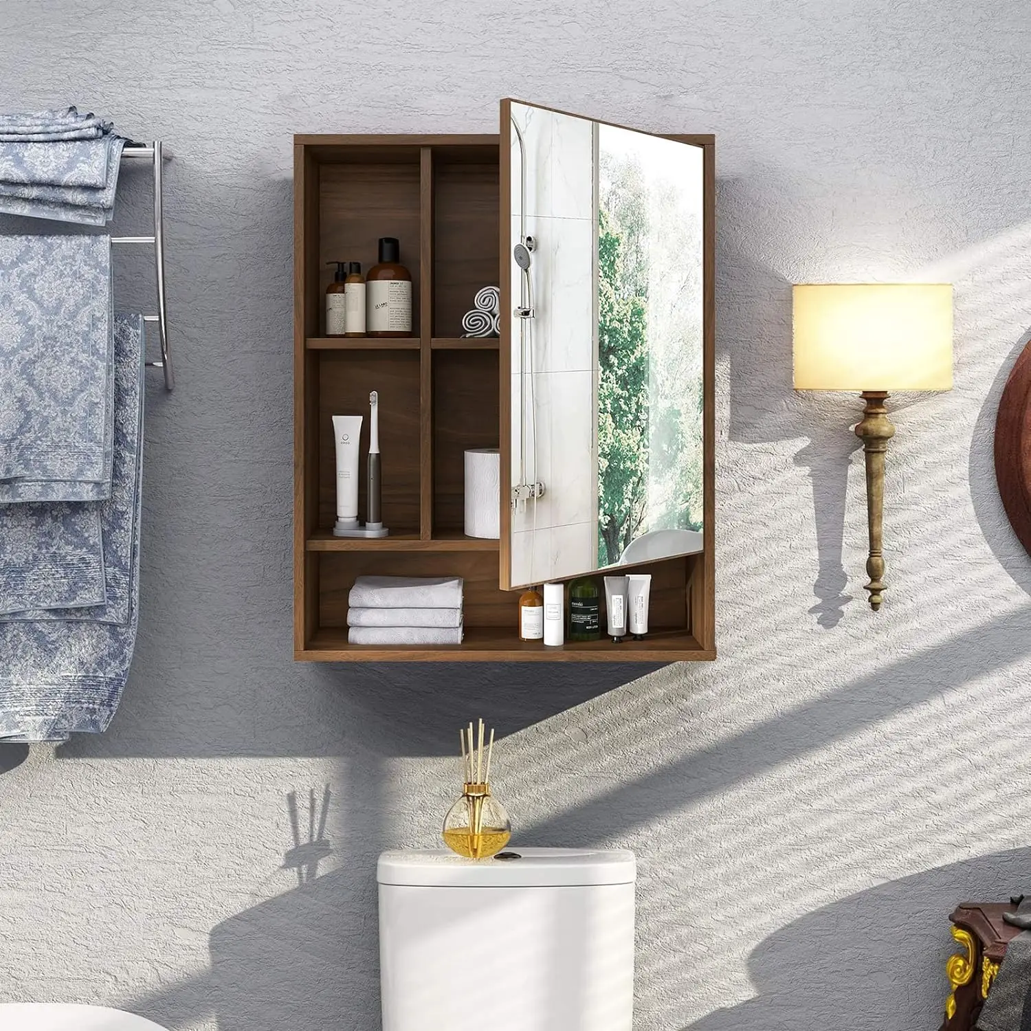 Bathroom Wall Mirror Cabinet, Medicine Cabinet with Single Door and Adjustable Shelf, Over The Toilet Space Saver Stora