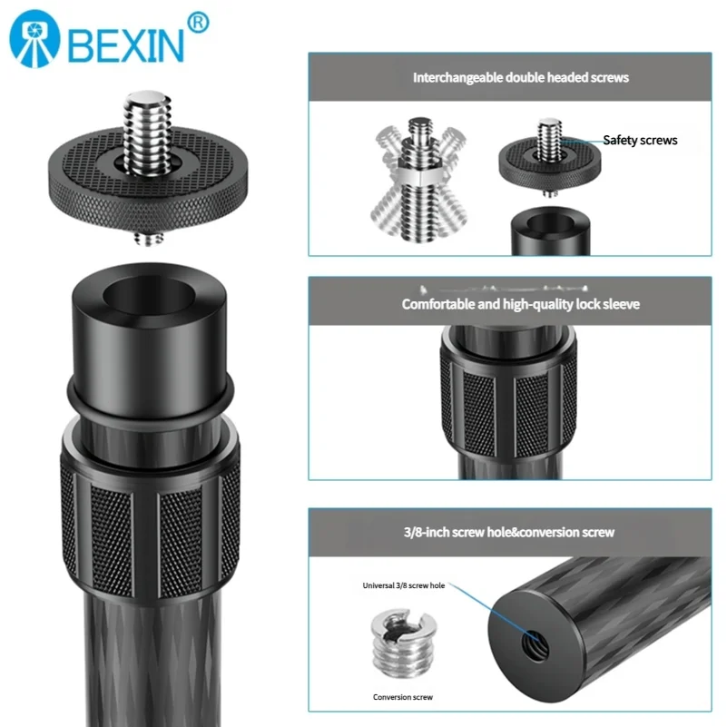 BEXIN 탄소 섬유 익스텐션 로드 삼각대 짐벌 셀카봉, DJI RS2 RSC2 RS3 미니 RS3 프로 RS4 RS4PRO 스태빌라이저용, P332LC 1.1M