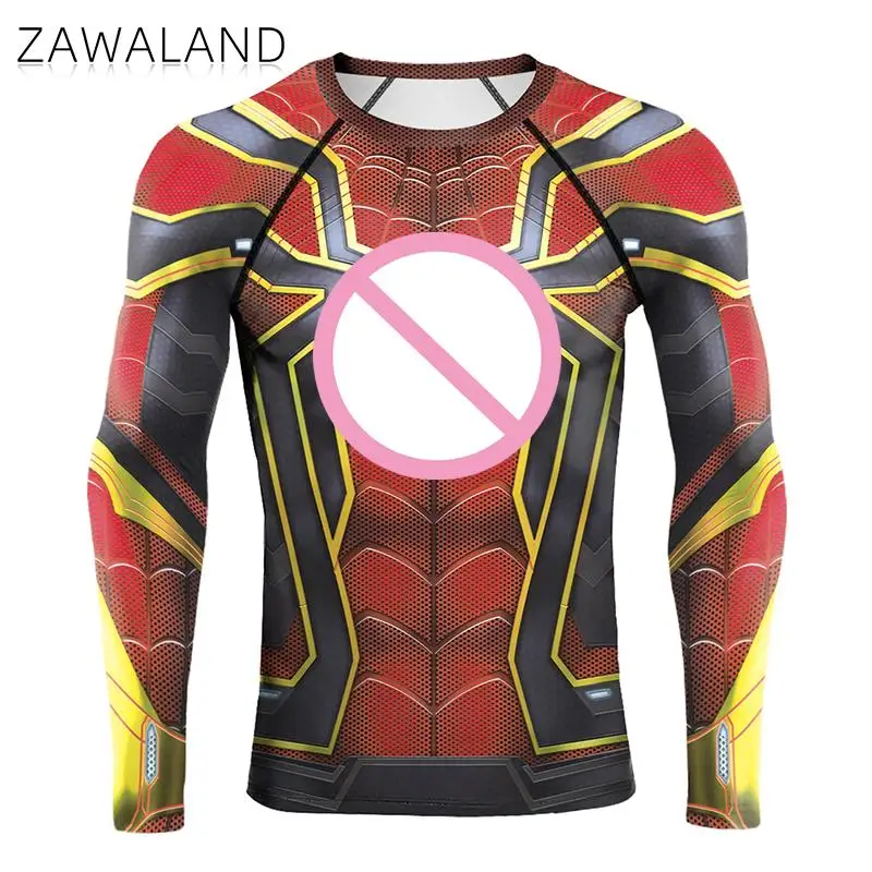 

Zawaland Raglan Sleeve Men 3D Spider printing Superhero T-shirt Cosplay Tights Bodybuilding Compression Running Shirt Tight Tops