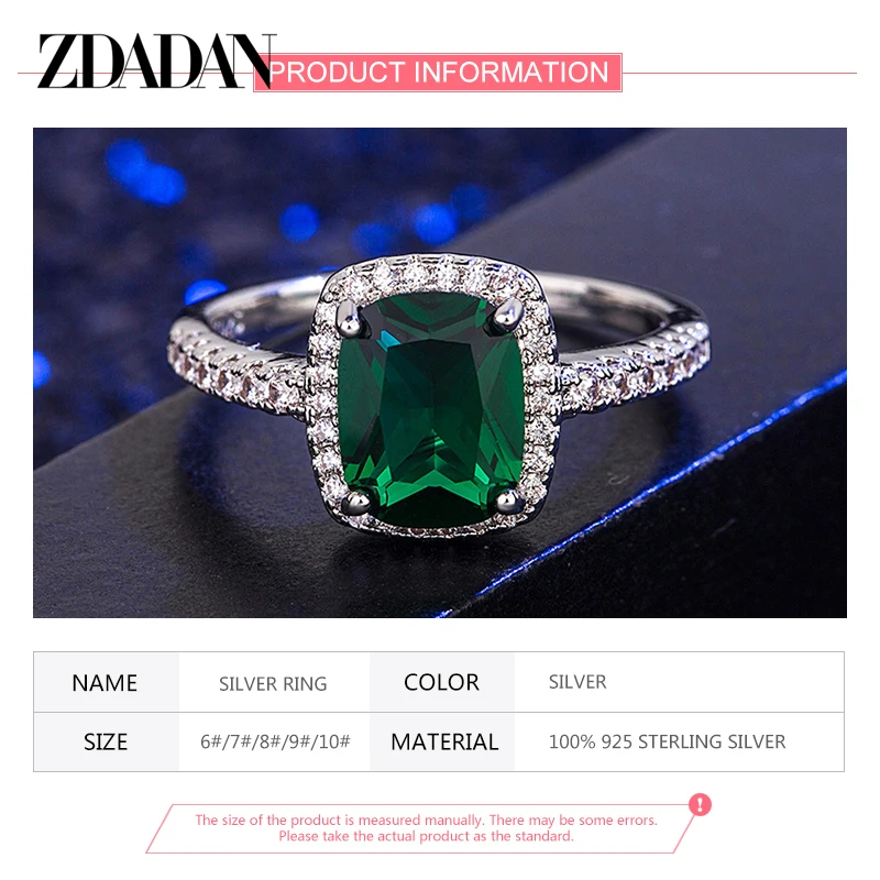 ZDADAN 925 Sterling Silver Vintage Emerald Rings For Women Wedding Engagement Jewelry - Image 5