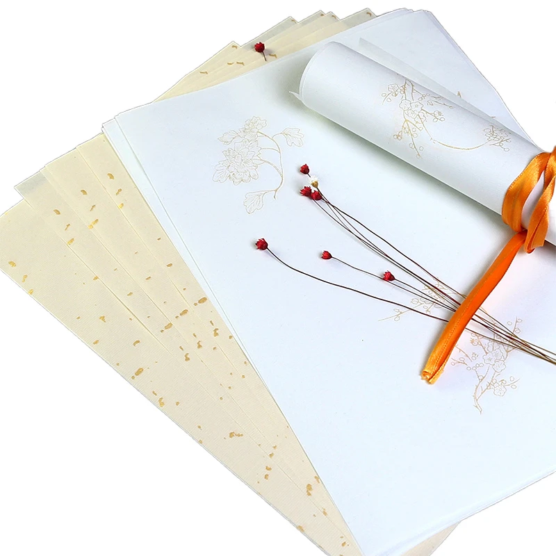 Carta Di Riso Mezza Matura Pennello Vintage Cinese A Testa Di Lettere Piccolo Script Regolare Papel Arroz Lamina D'Oro Fiore Lettera D'Amore Carta Xua