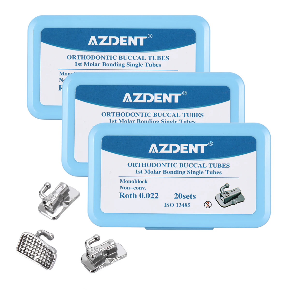 80 Teile/schachtel AZDENT Dental Bukkalröhrchen 1st Molar Bondable Monoblock Nicht Cabrio Single Roth MBT 0,022 Kieferorthopädische Bukkalröhrchen – Detail 1