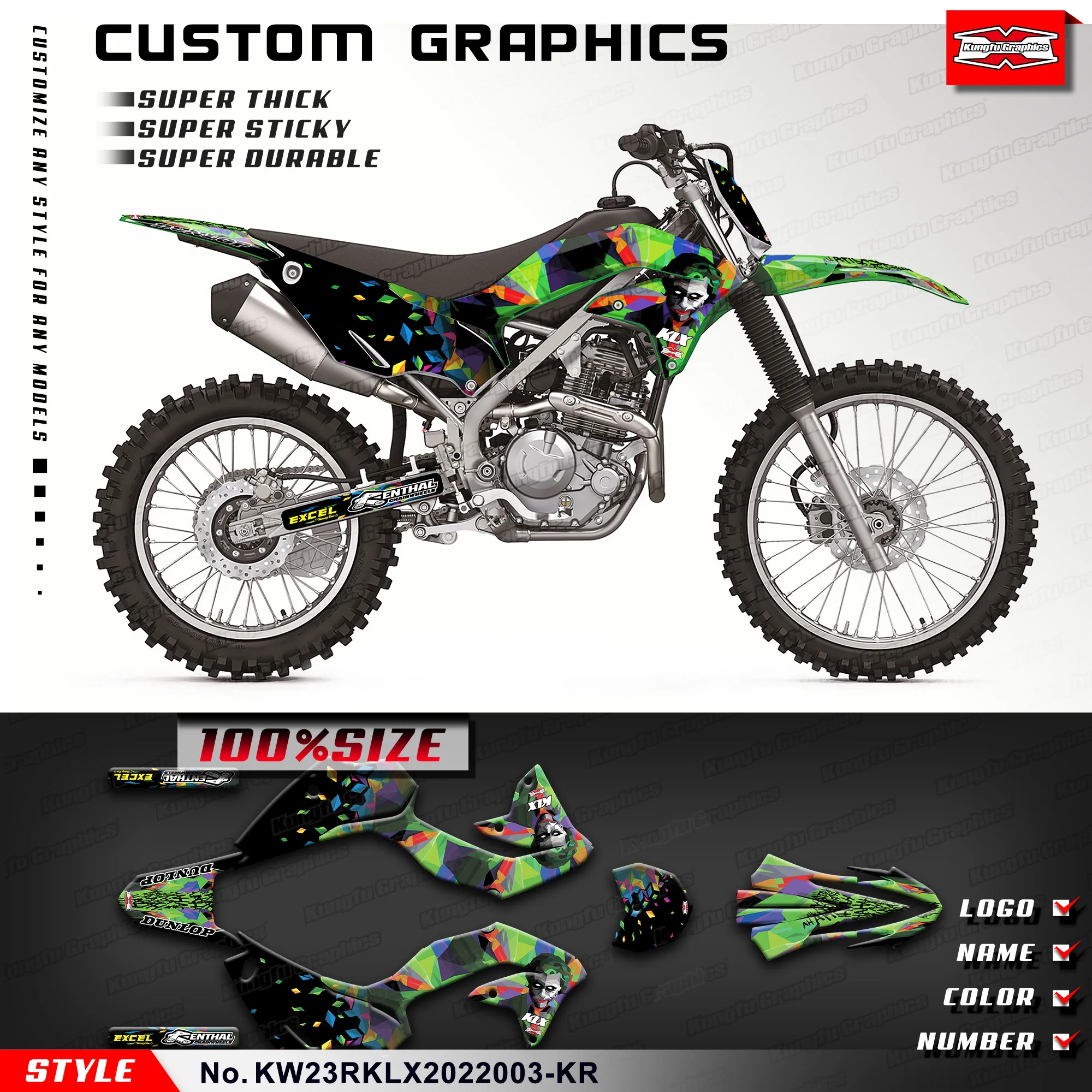 

KUNGFU, графические наклейки для мотоциклов для Kawasaki KLX230R KLX230RS 2020 2021 2022 2023, KW23RKLX2022003-KR