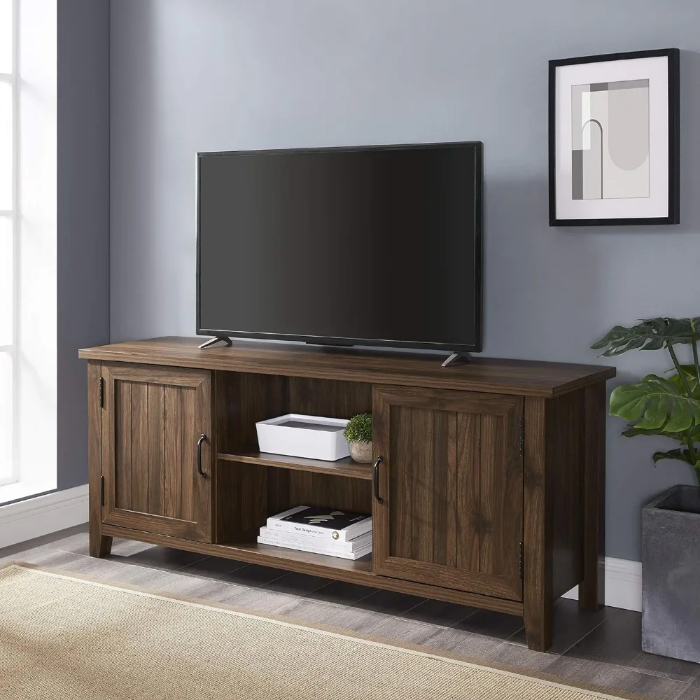 

Walker Edison Buren Classic Grooved Door TV Stand for TVs up to 65 Inches, 58 Inch, Walnut