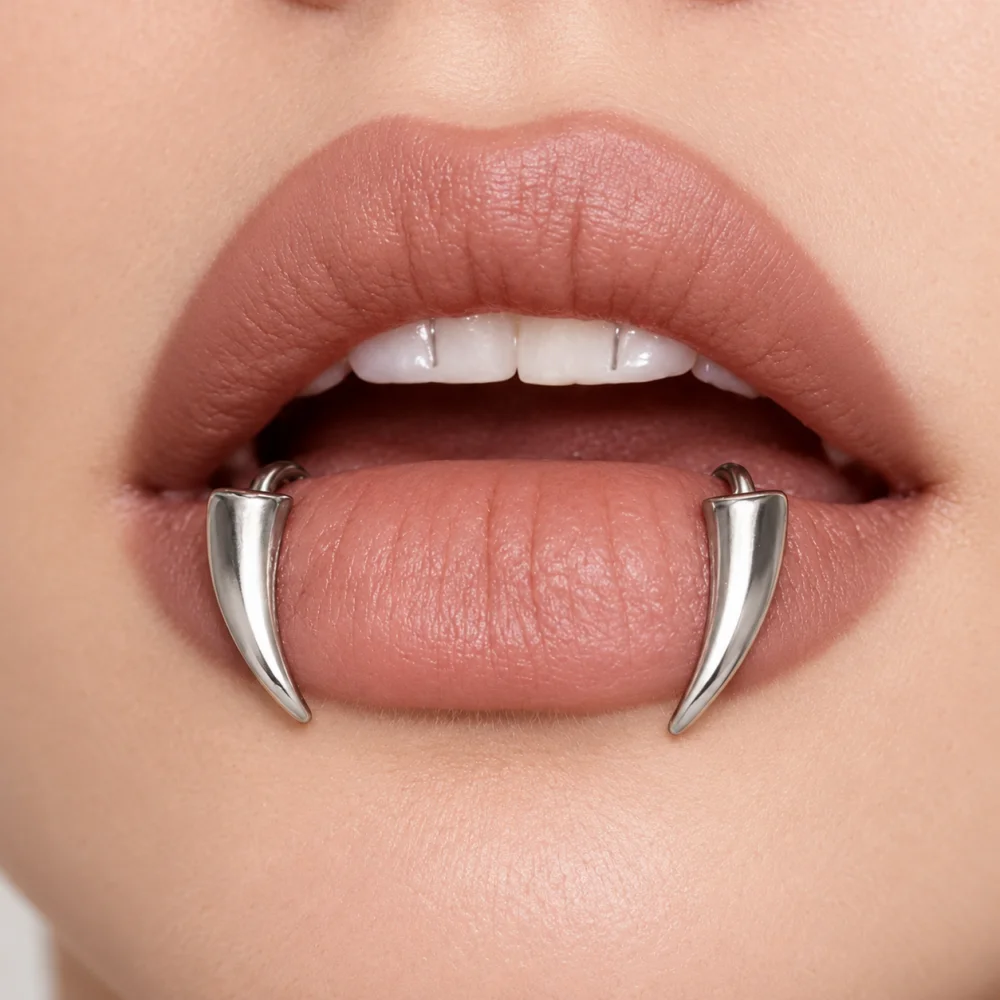 Gothic Gold Vampire Fang Lip Clip - Non-Piercing Punk Jewelry