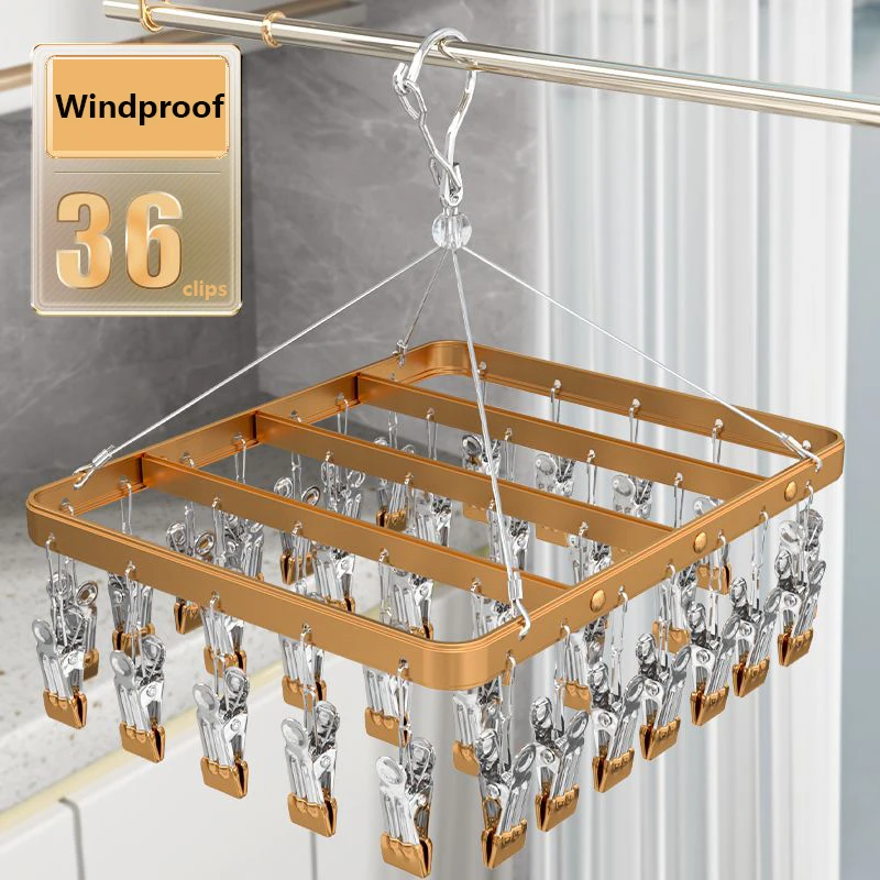 Light Luxury Windproof Socks Rack Aluminum Alloy Underwear Socks Hanger Clothes Clips Towel Drying Rack Wardrobe Organizer 2