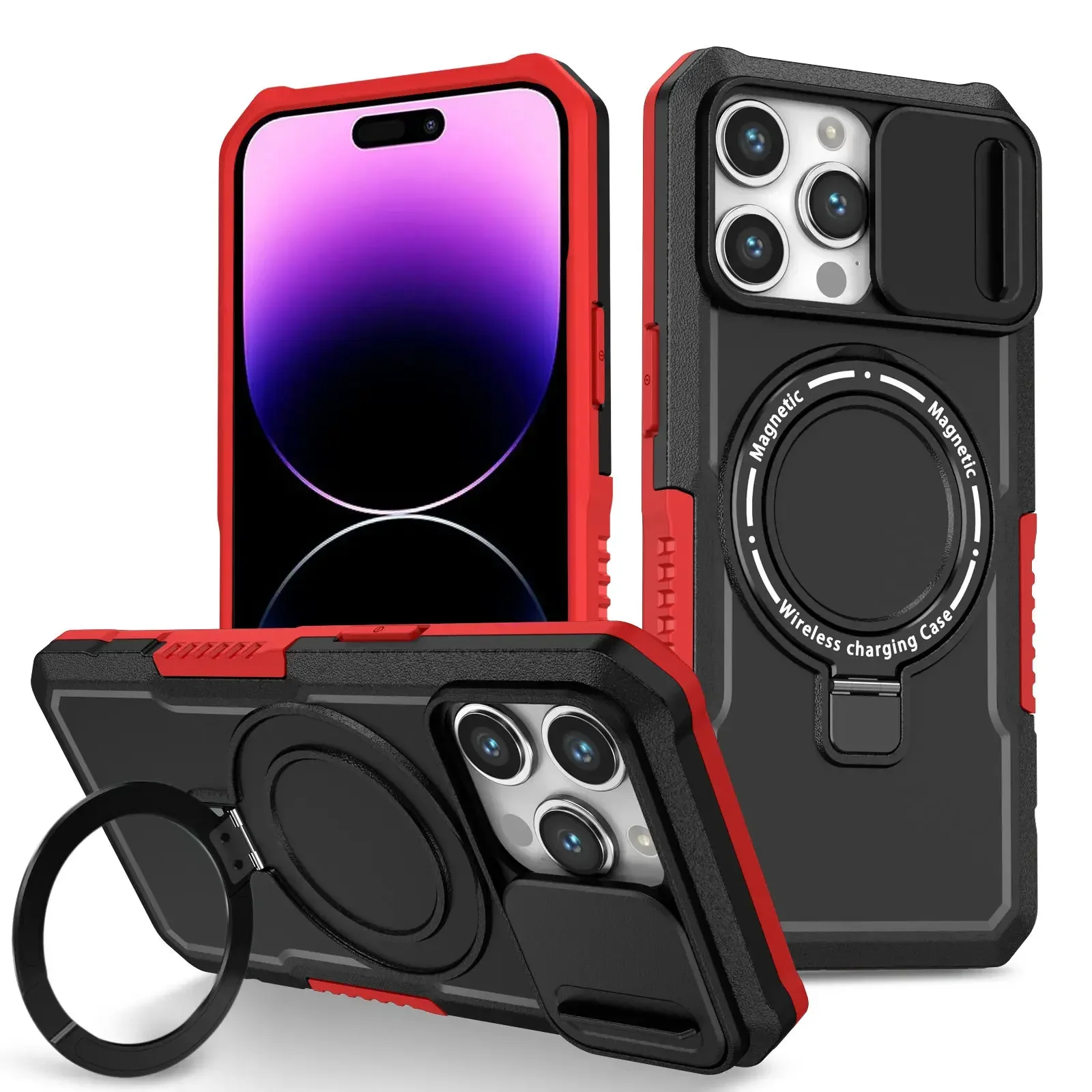 Étui hybride robuste avec support Aromor Magsafe pour iPhone 16 15 14 Pro Max Plus, support Otter Case Box Bracket, coque magnétique_voghion.com