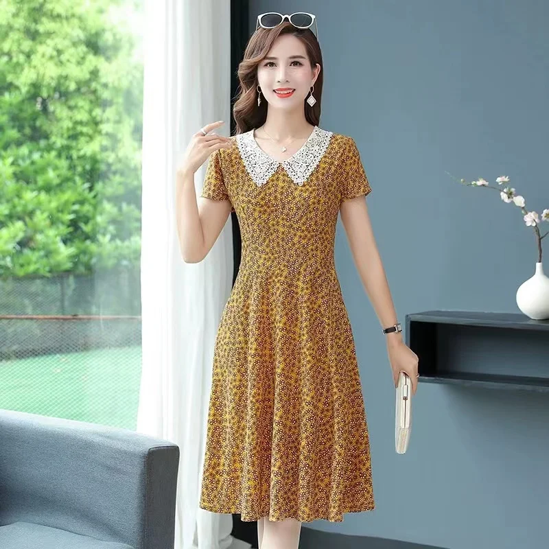 

Fdfklak Chiffon Floral Dress Women Spring Summer 2023 Season Waist Slim Temperament Costume Short Sleeves Vestidos Para Mujer