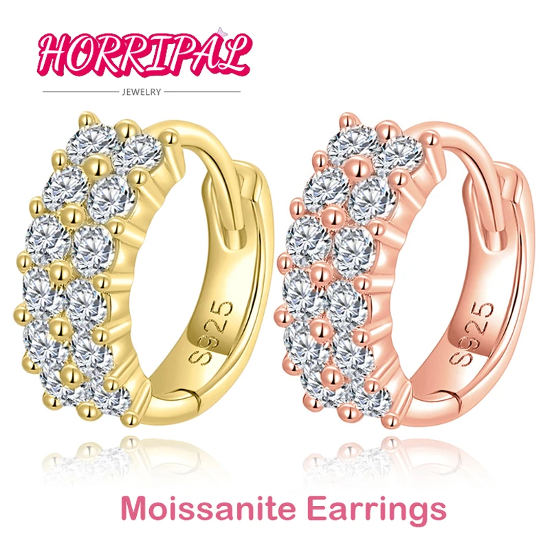 

HORRIPAL DVVS1 Two-Row Round Moissanite Hoop Earrings S925 Sterling Silver Exquisite Lab Grown Jewelry Gift Wholesale 2mm GRA