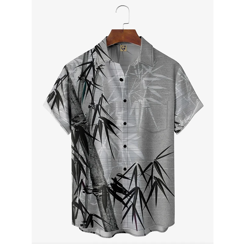 thumbnail image 1 of Camisas hawaianas de verano para hombre, blusas con estampado de plantas, ropa de moda informal, blusas de solapa con estampado de bambú de gran tamaño, camisa masculina, 1 of 4