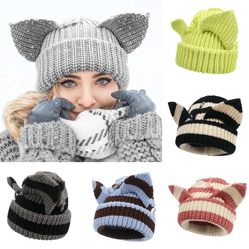 

Women Fox Long Ears Beanie Hats Winter Warm Hip Hop Cap Crochet Knitted Hat Wool Outdoor Windproof Thickening Hat For Christmas