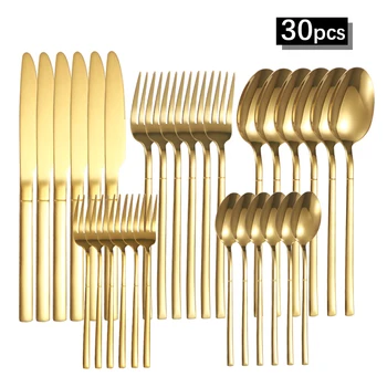 Set di posate in acciaio inossidabile da 6/30 pezzi, coltello da bistecca di fascia alta, forchetta, cucchiaio da dessert, adatto per feste di banchetti di ristoranti 1
