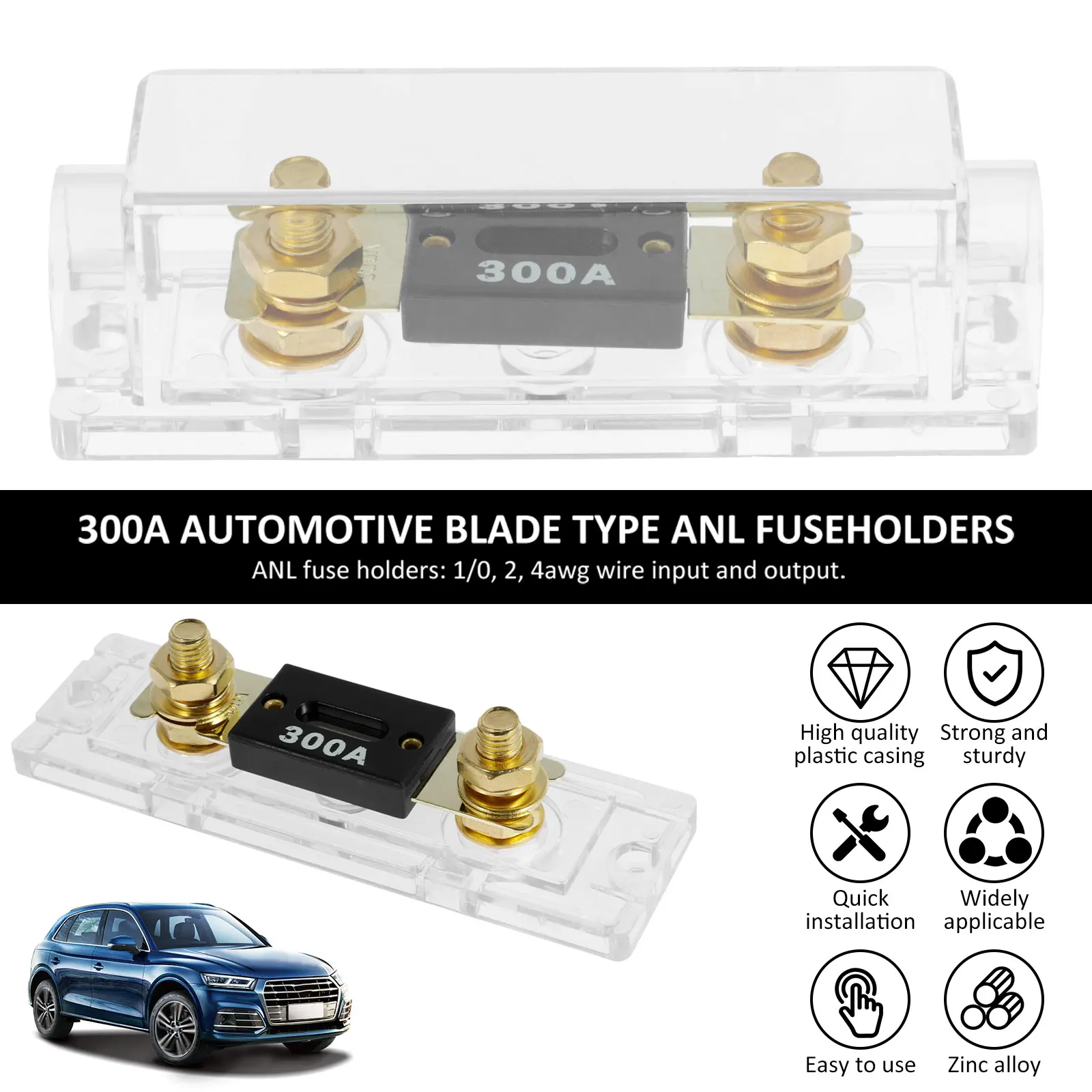 32V Car Blade Fuse Holder Transparent Case ANL Fuse Holder 1/0 /2/4AWG Auto Fuse Block for Car Audio Amplifier Solar System