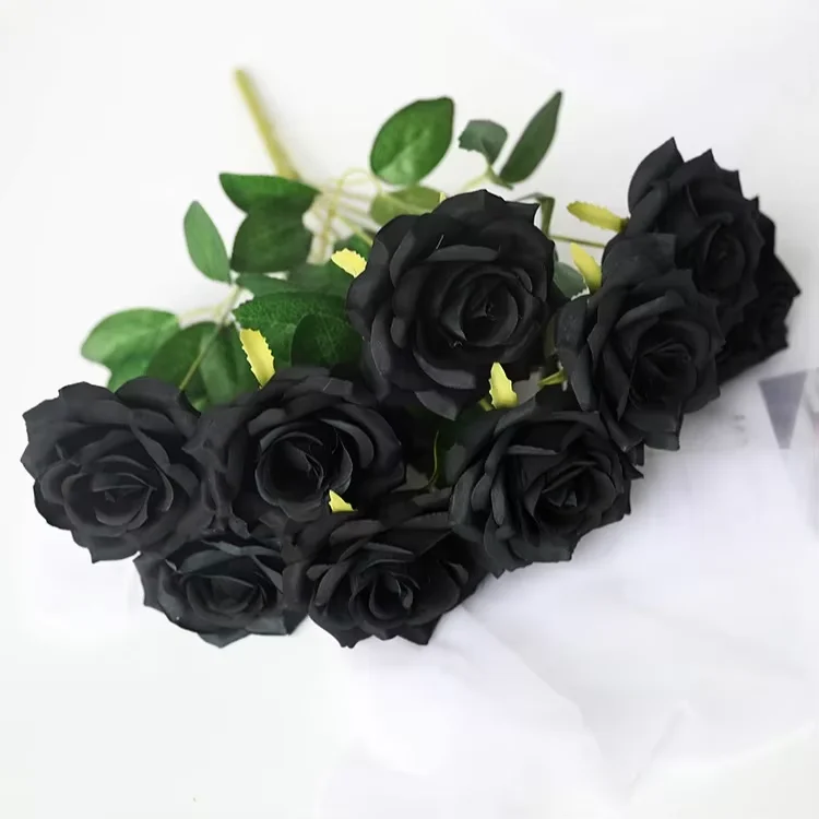 Bouquet Gothique Artificiel Halloween - Roses Noires Et Rouges - Décoration Sombre Pour Mariage, Fête Ou Intérieur - 5