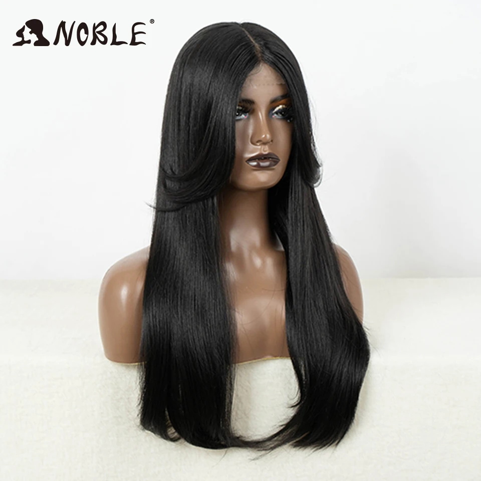 Noble Synthetic Lace Front Wig Hair Straight Baby Hair Bob Wig Synthetic Hair Wig 24" Brown Wig Lace Wig For Women Cosplay Wig
