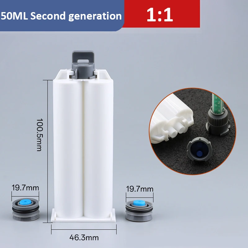 20 Stück Leere 50ml 1:1 2:1 10:1 Epoxidharz AB-Klebstoff Dosierpatrone Dichtmittel Fugenmasse Klebstoff-Tube – Detail 3