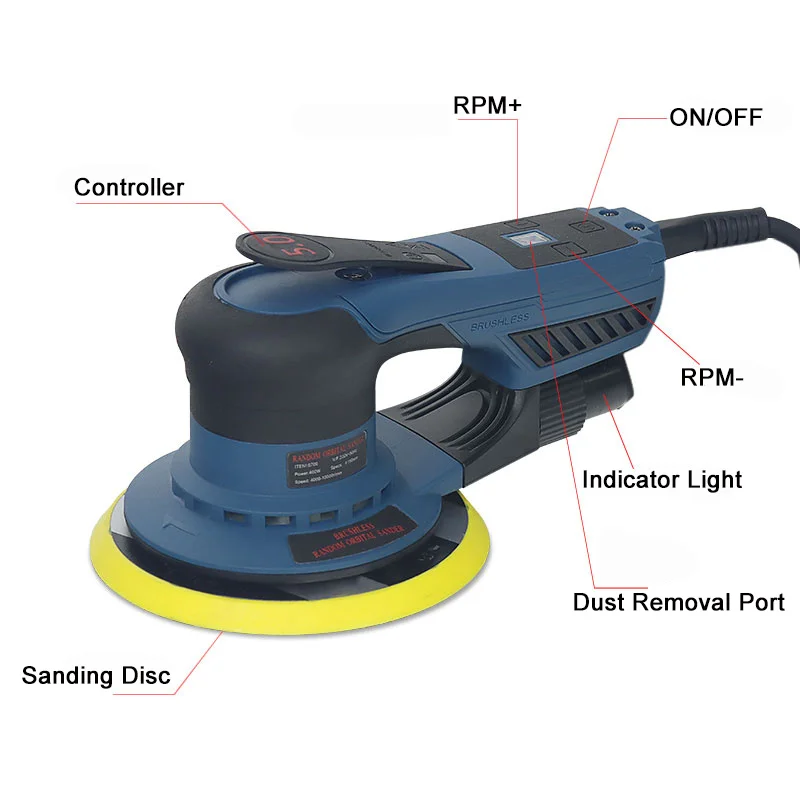 Car Polisher Cordless Car Polisher Electric Polisher Electric Orbital Sander New Orbital Sander Brushless Car Polisher Variable Speed ​​Polisher DA 6 Inch 5mm Orbital Double Action Car Polisher Sander