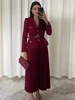 Long Dresses for Women Two Piece Dress Autumn Suit Collar Long Sleeve Pleated Skirt A-Line Slim Belt Black Dress Two-piece Set 3