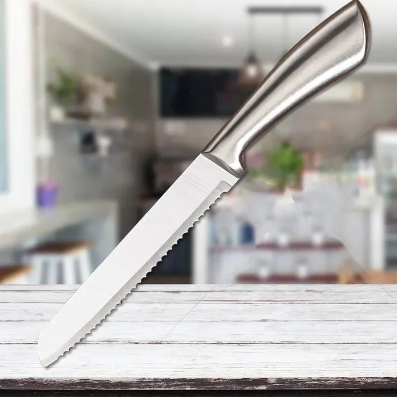 WXCOO Coltello per pane seghettato Allsteel 8 pollici Utensili da taglio per pane in acciaio inossidabile Cottura della pasticceria Torta Formaggio Toast Coltello per affettare