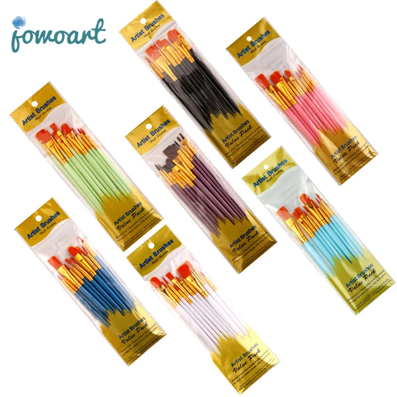 

10pc multi-functional watercolor brush pearlescent blue plastic short rod multi-color set nylon hair hook line gouache oil brush