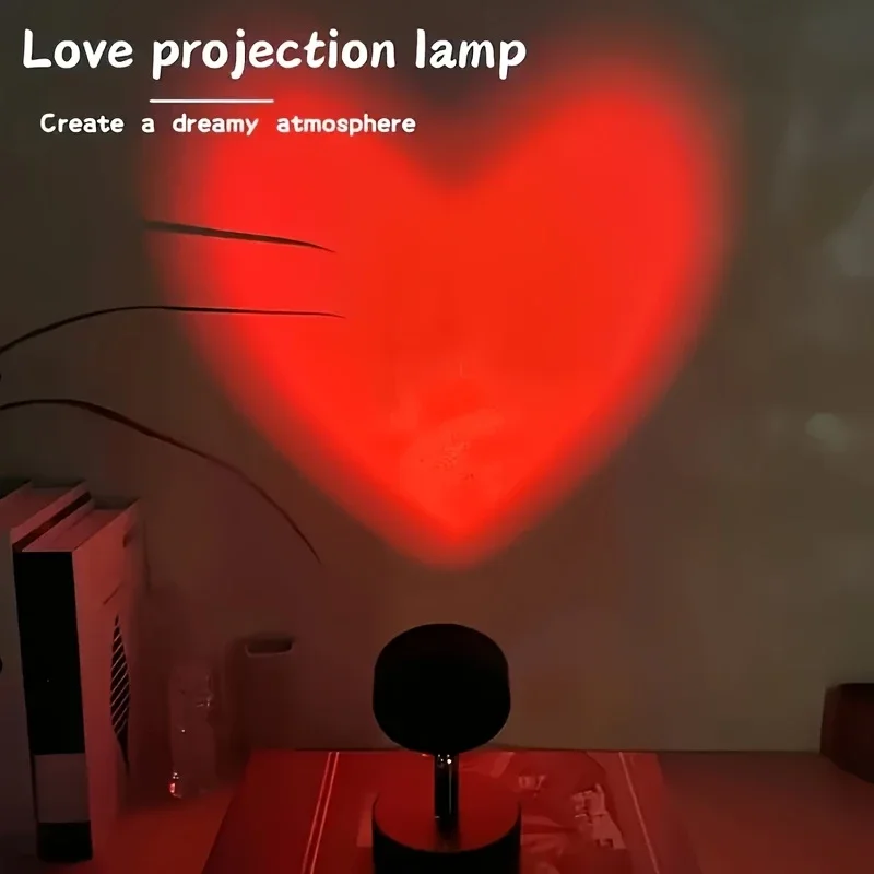 1PC USB Sunset Projection Lamp with 180° Rotatable Heart-Shaped Light, Perfect for Bedroom Decor, Photography Lighting & Room Am