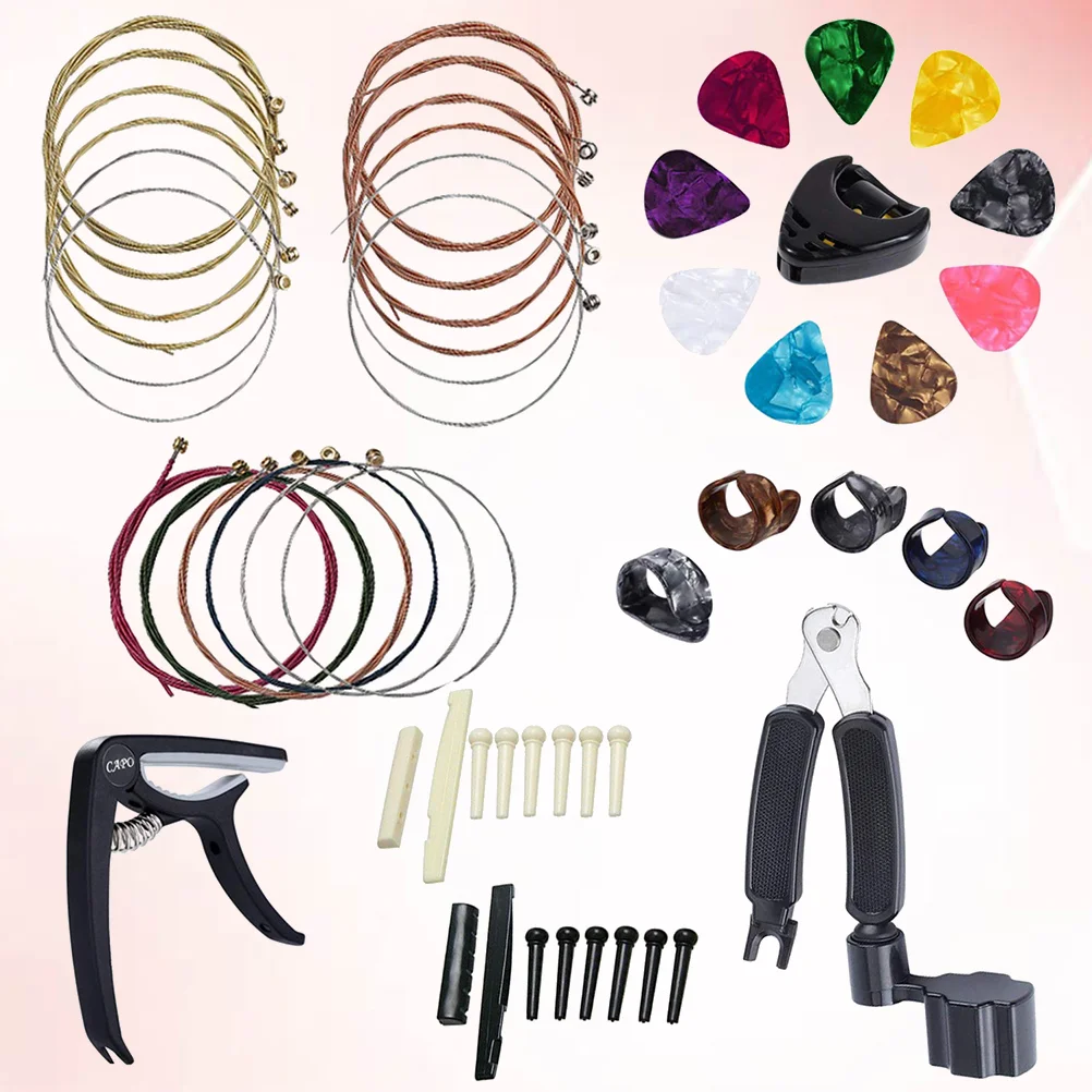 

Guitar Capo String Plectrum Accessories Set Guitar String Winder Picks Holder Bridge Nut Saddle Kit (Black)