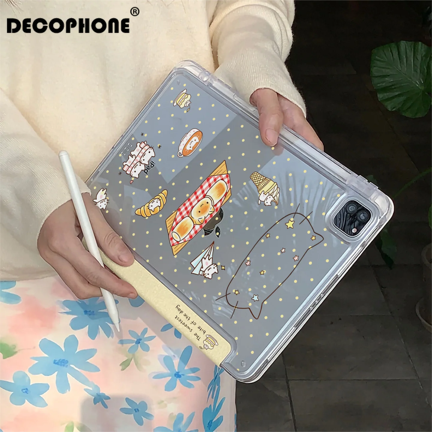 Yellow Polka Dot Star Cat Bread Tablet Case 3+Y-fold