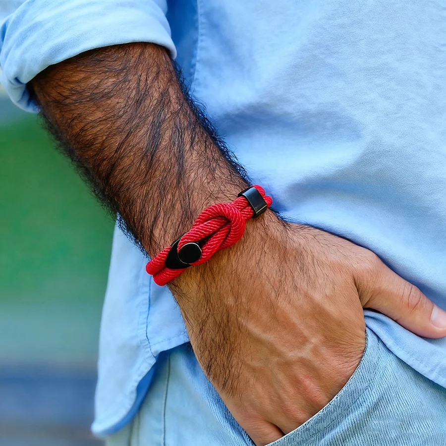 Red Fabric Wrap Bracelet for Men