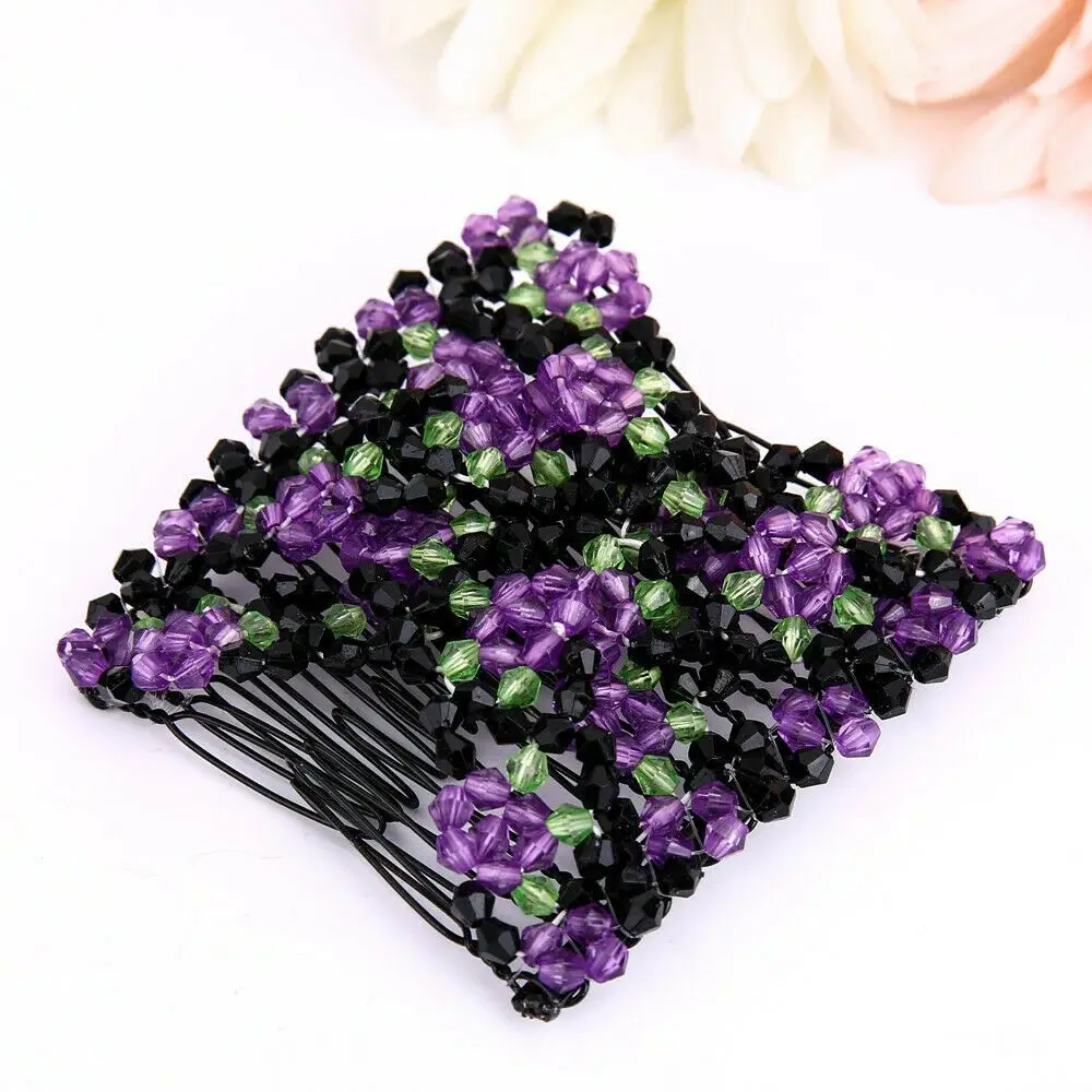 Easy Hair Accessories Stretchy Magic Beads Double Hair Comb Hair Combs Clips Elasticity