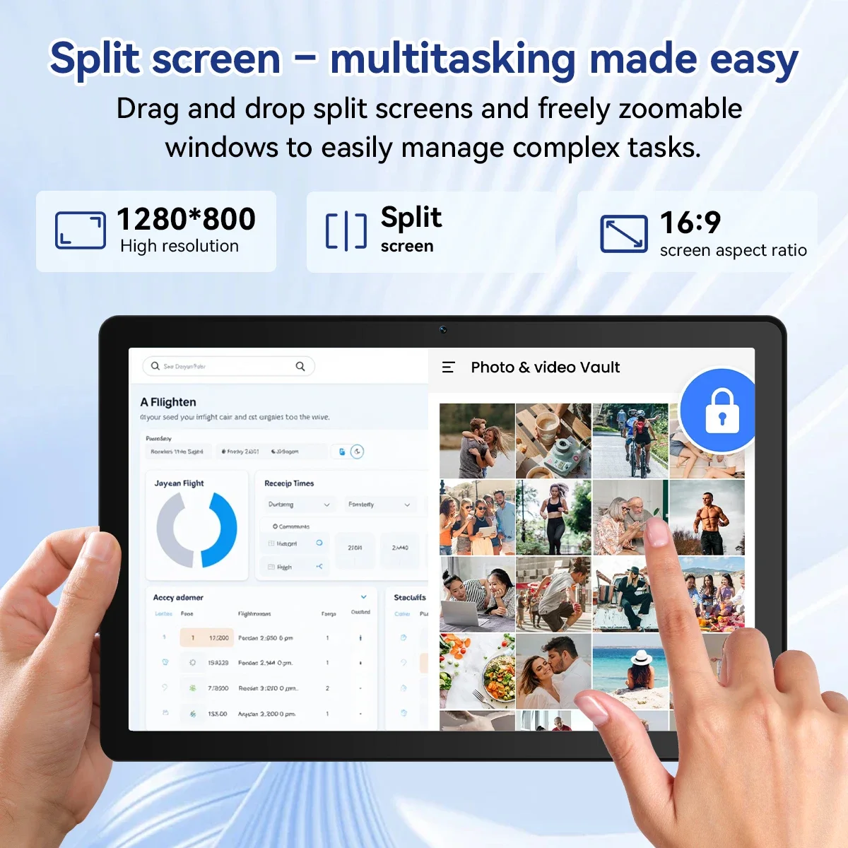 URAO 10 Inch Android 15 Tablet 30GB RAM 128GB ROM 1TB Expandable 6200mAh GMS Certified Widevine L1 Dual Camera WiFi 6 PC PAD Set 5