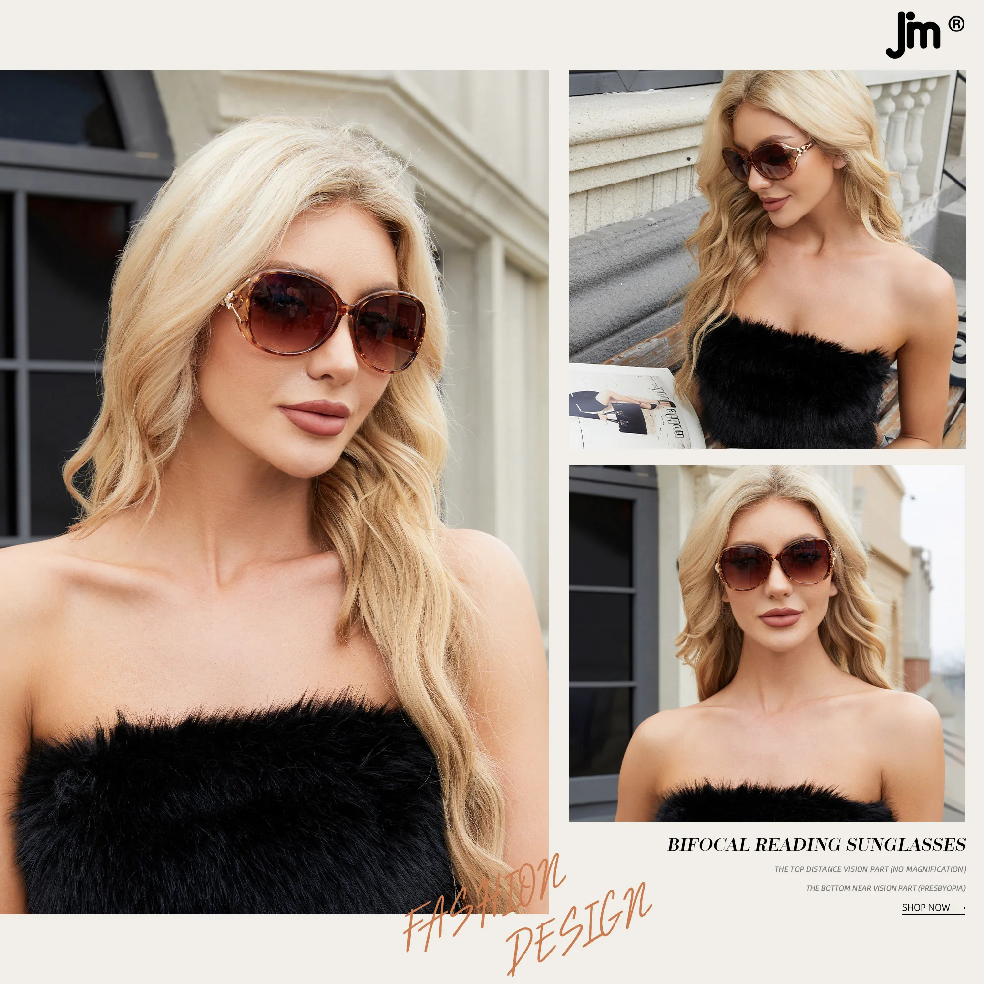 JM Large Round Bifocal Reading Sunglasses for Women Vintage Oversized Lady Reading Glasses UV400 2