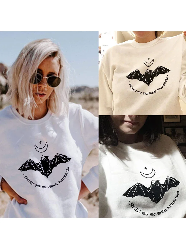 

Protect Our Nocturnal Pollinators Sweatshirt Fashion Star Moon Bat Printed Pullovers Graphic Sweatshirts Girl Tumblr Jumpers