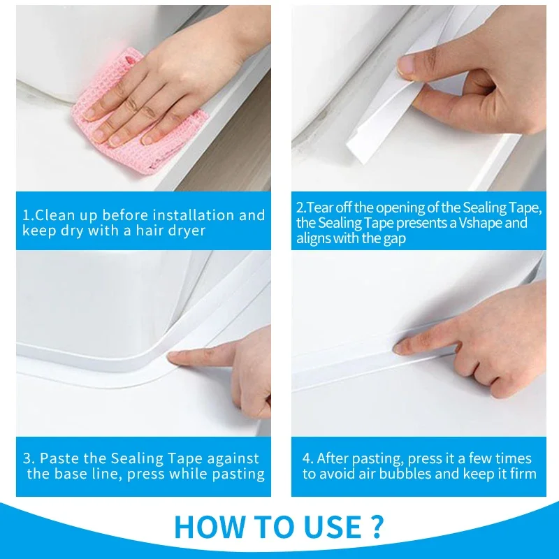 PVC Sealing Strip Tape Bathroom Bath Toilet Caulk Tape Self Adhesive Waterproof Mildew Proof Tapes For Kitchen Sink Wall Corner sealing strip tape