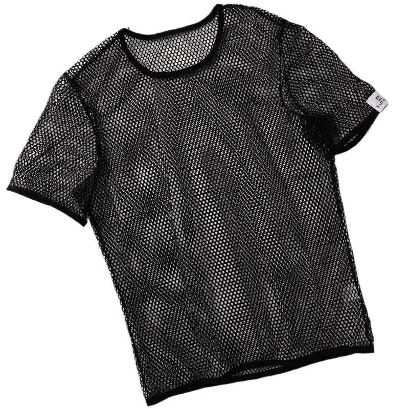 Mens Mesh T-Shirt New Summer See Through Hollow Out Breathable Streetwear Tops - 4