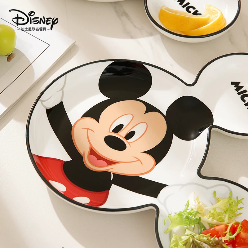 Disney Mickey Mouse Cartoon Cute Dinner Plate Home Breakfast Ceramics Creative Grid Plate Child Tableware