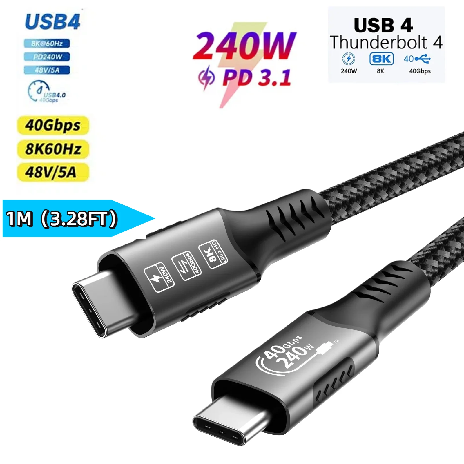 Ultra-Fast Thunderbolt 4 USB4 Extension Cable with 8K Video and PD240W Charging