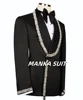 Trajes para hombre Customized Black Jacquard Wedding Groom Tuxedo with Crystal Double Breasted Blazer Pants Luxury Suits for Men 2