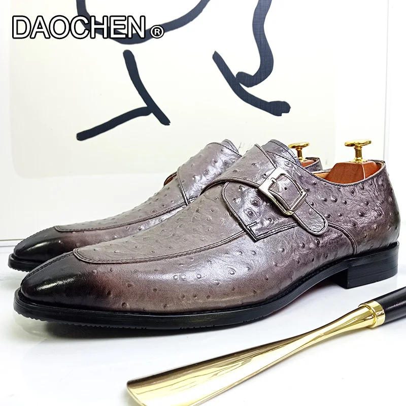 

LUXURY BRAND MEN LEATHER SHOES GRAY BLACK LOAFERS SLIP ON MENS DRESS SHOES BUCKLE STRAP WEDDING OFFICE SHOES FOR MEN